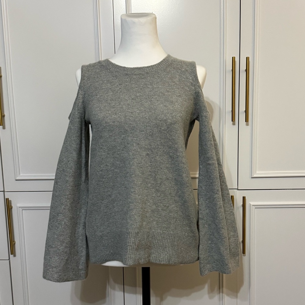 Leaving closet soon! LOFT Gray Cold Shoulder Sweater with Bell Sleeves